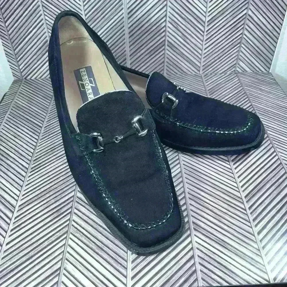 Zengara Mens Shoes Size 9.5M Black Leather Loafers Slip Ons